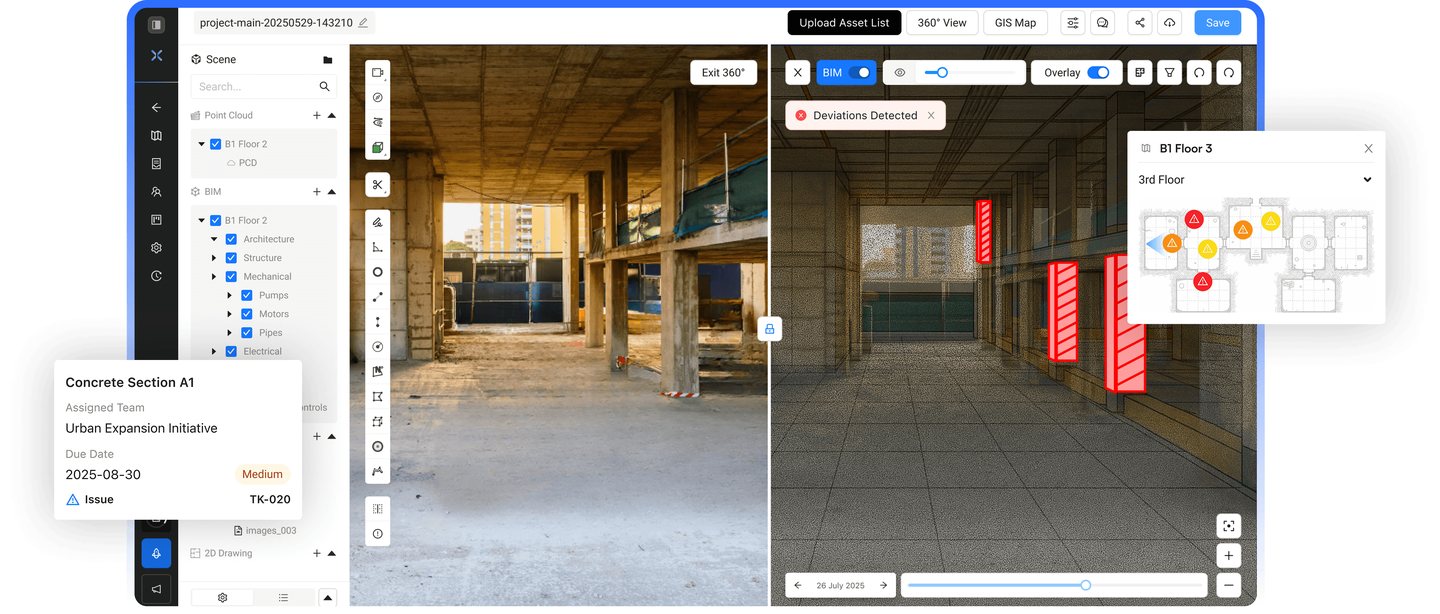 SpatialSense platform bringing point clouds, BIM and site data into one view